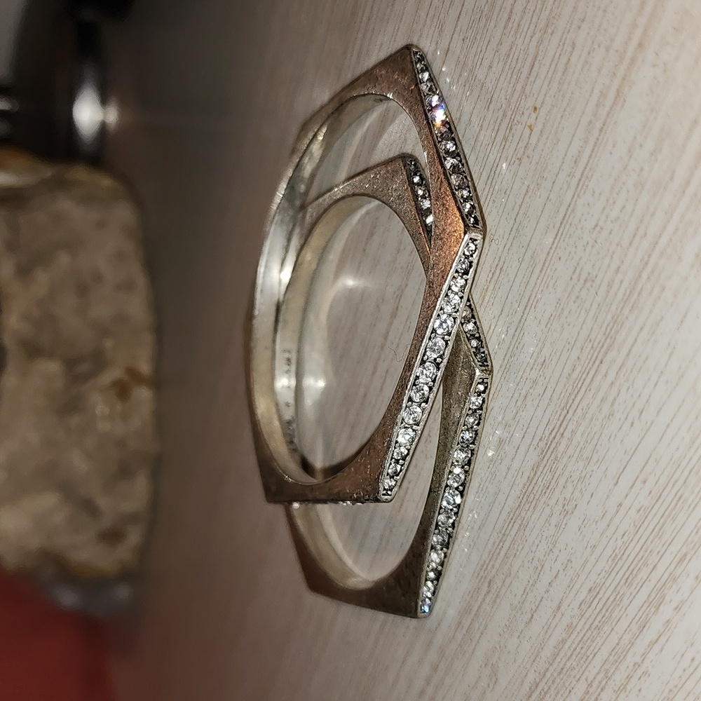 Chloe + Isabel Medina Hexagon Silver Pavé Bangle Set